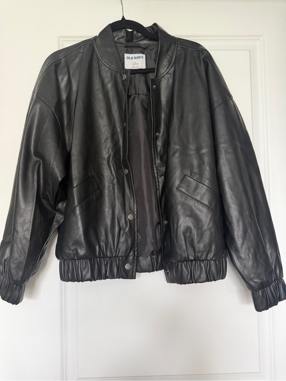 Old Navy Black Faux Leather Bomber Jacket